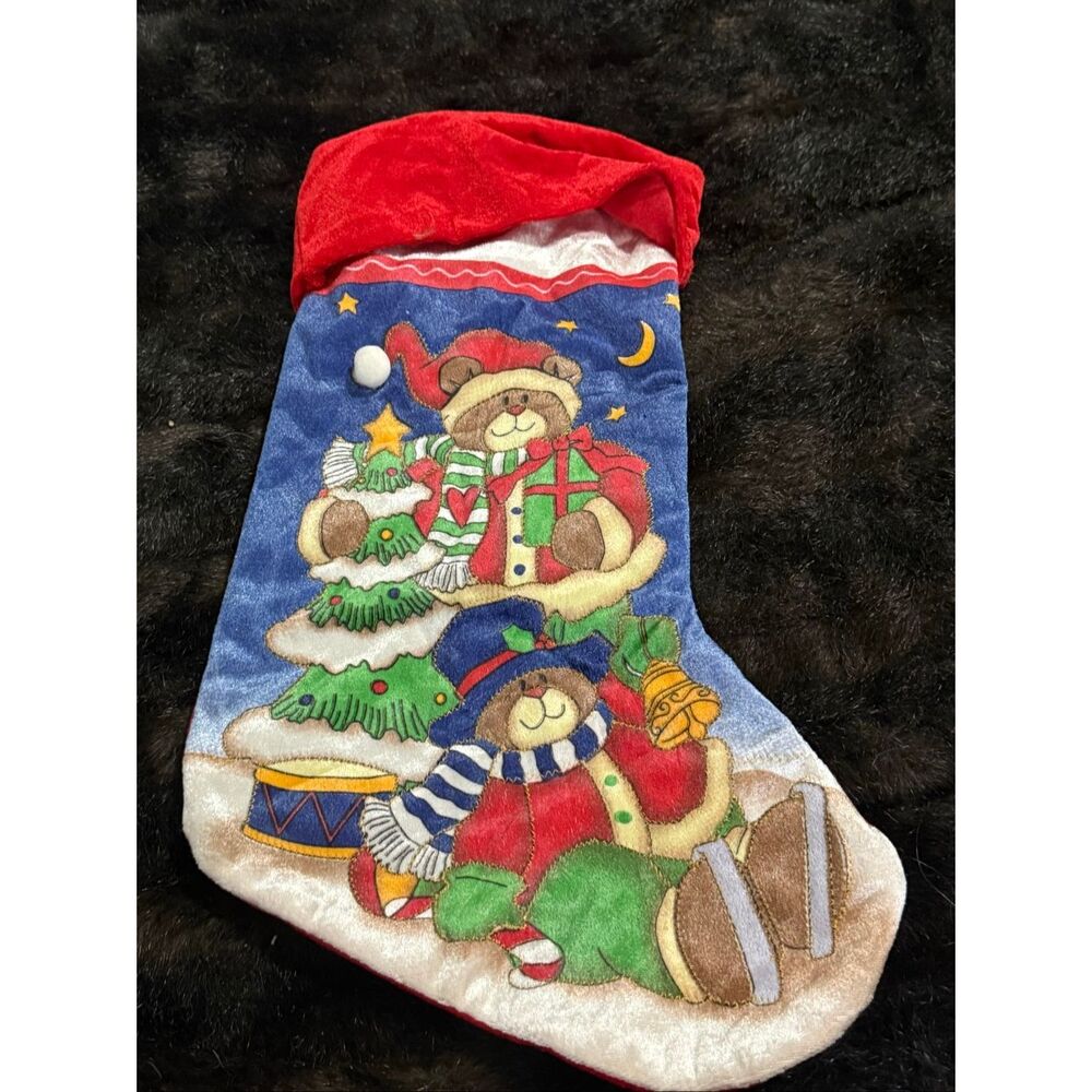 vintage Russ Berrie Christmas stocking featuring teddy bears 20 inches